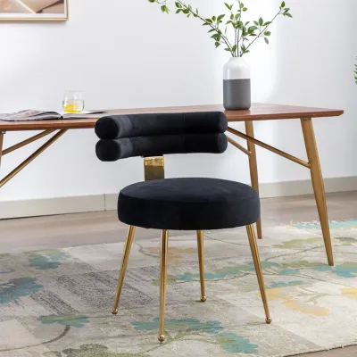 Modern Velvet Accent Chair with Gold-Tone Legs in Black