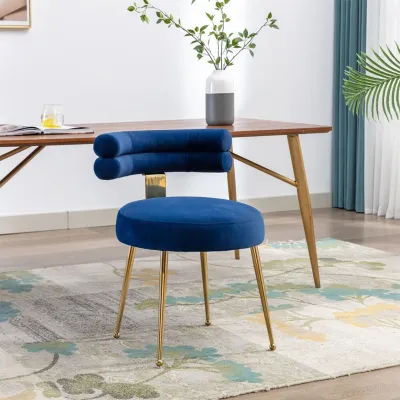 Modern Velvet Accent Chair with Gold-Tone Legs in Blue