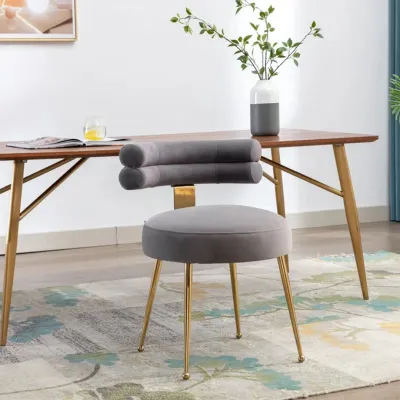 Modern Velvet Accent Chair with Gold-Tone Legs in Grey