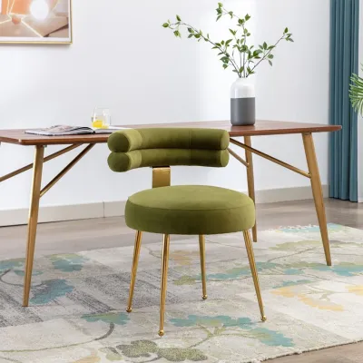 Modern Velvet Accent Chair with Gold-Tone Legs in Olive
