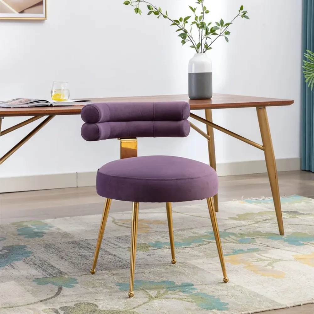 Modern Velvet Accent Chair with Gold-Tone Legs in Purple