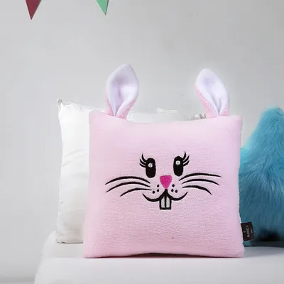 Naughty Bunny Kids Pink, Black 100% Cotton Cushion Cover Set Of 1