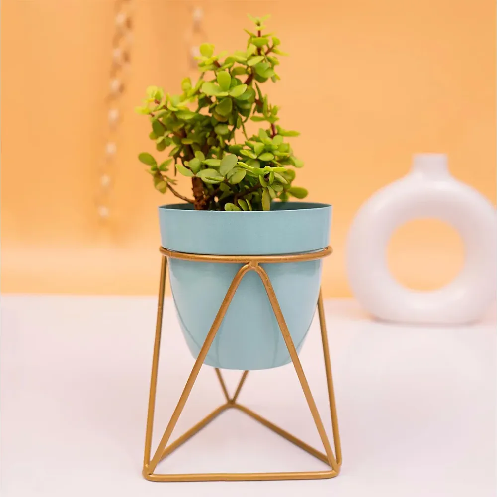 Ocean Blue and Gold Resilient Metal Plant Pot