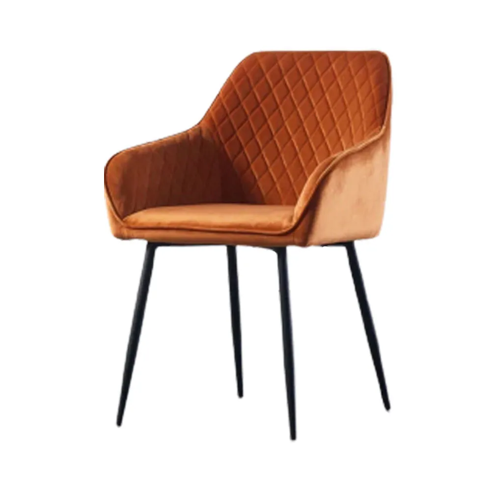 Orange Chrome Diamond Cut Velvet Accent Chair With Black Legs