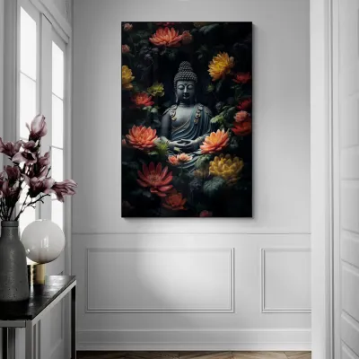 Peaceful Petals Contemplation Buddha Portrait Canvas painting