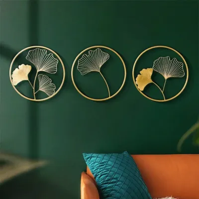 Petals In Golden Circular Frames Metal Wall Art
