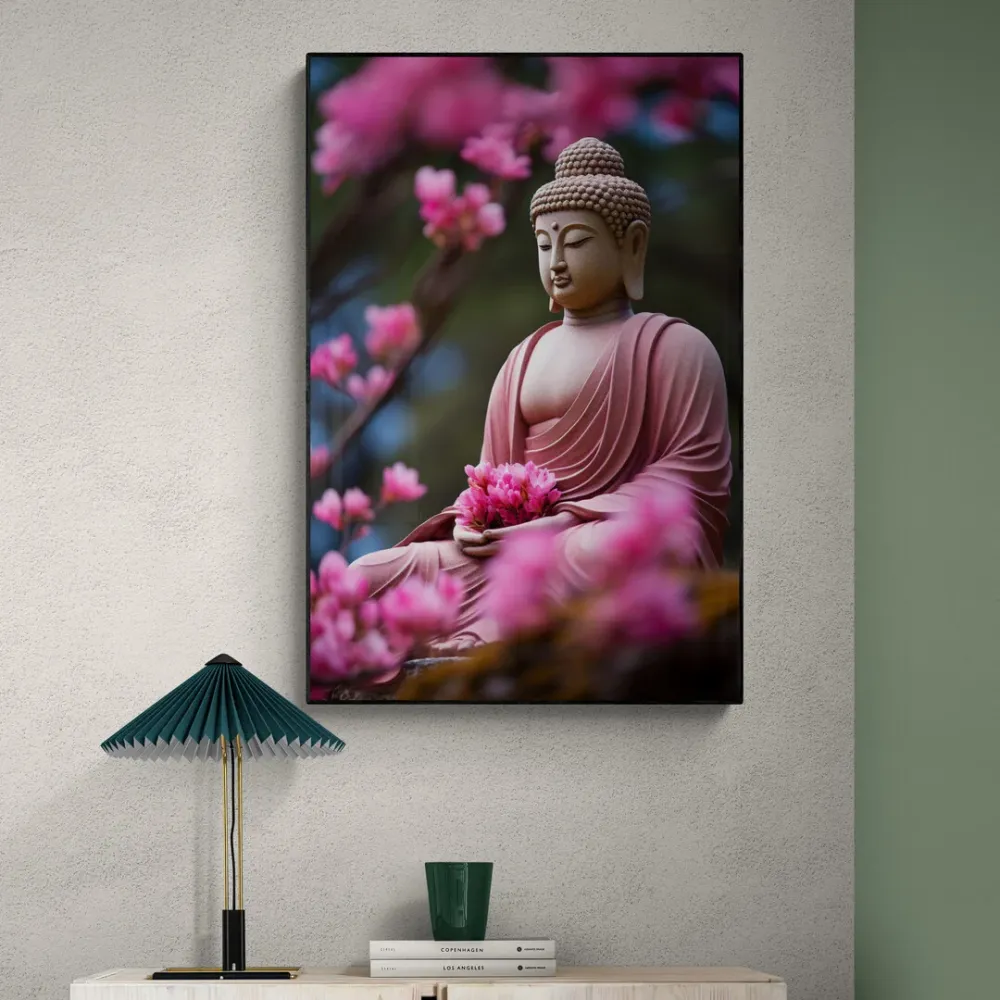 Pink Blossom Meditation Buddha Portrait Canvas painting