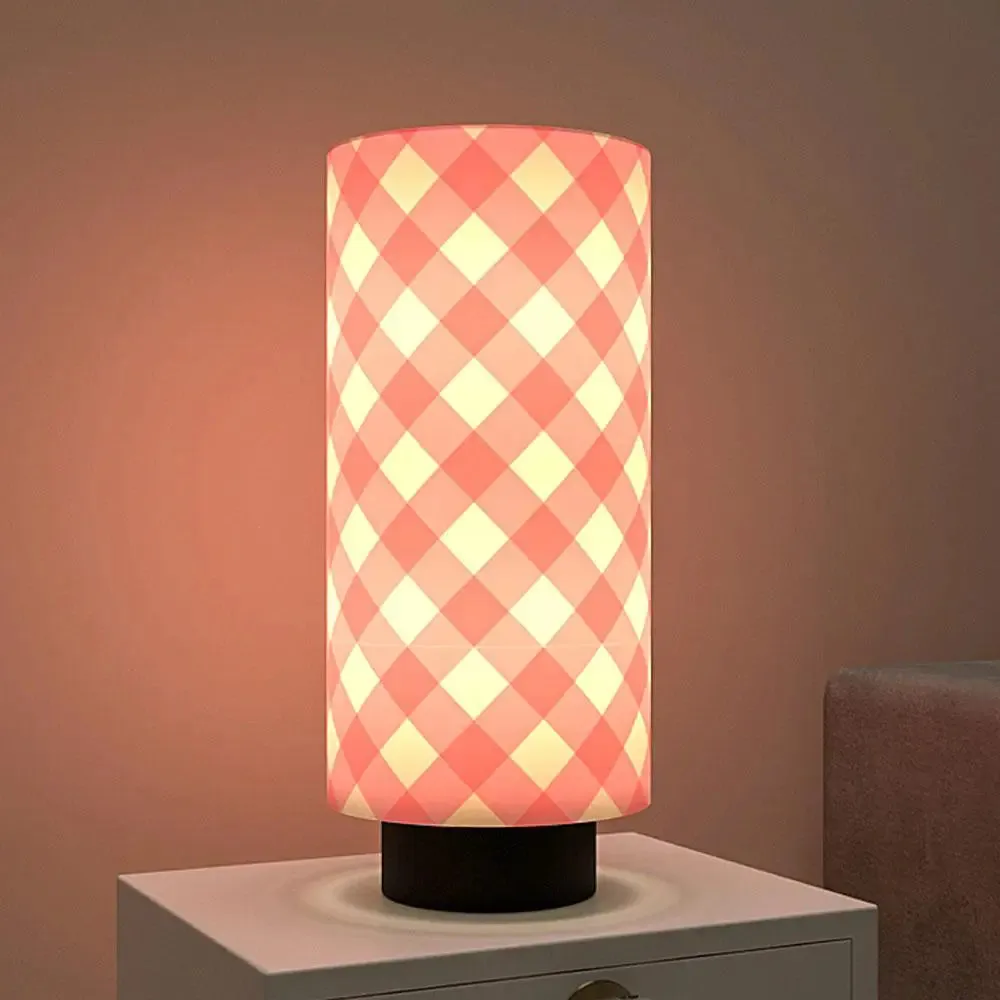 Pink Checks Warm Round Table Lamp