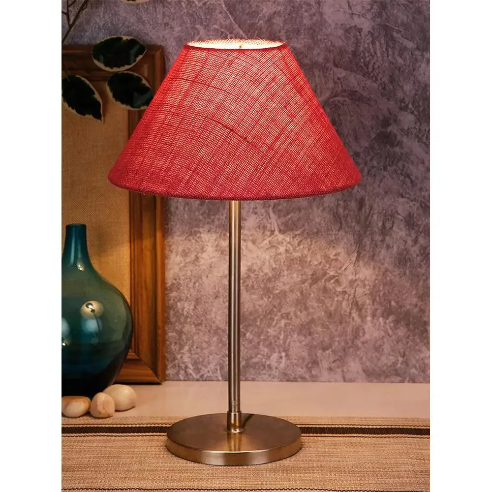 Pink Conical Jute Shade Table Lamp with Steel Base