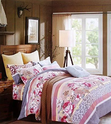Pink Designer Printed Double Bedsheet With 2 Pillow Covers (Multicolor)