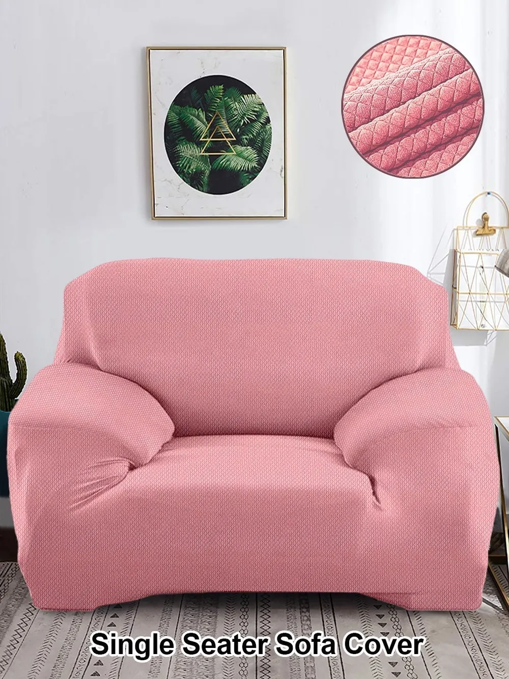 Pink Jacquard Sofa Cover Pack of 1