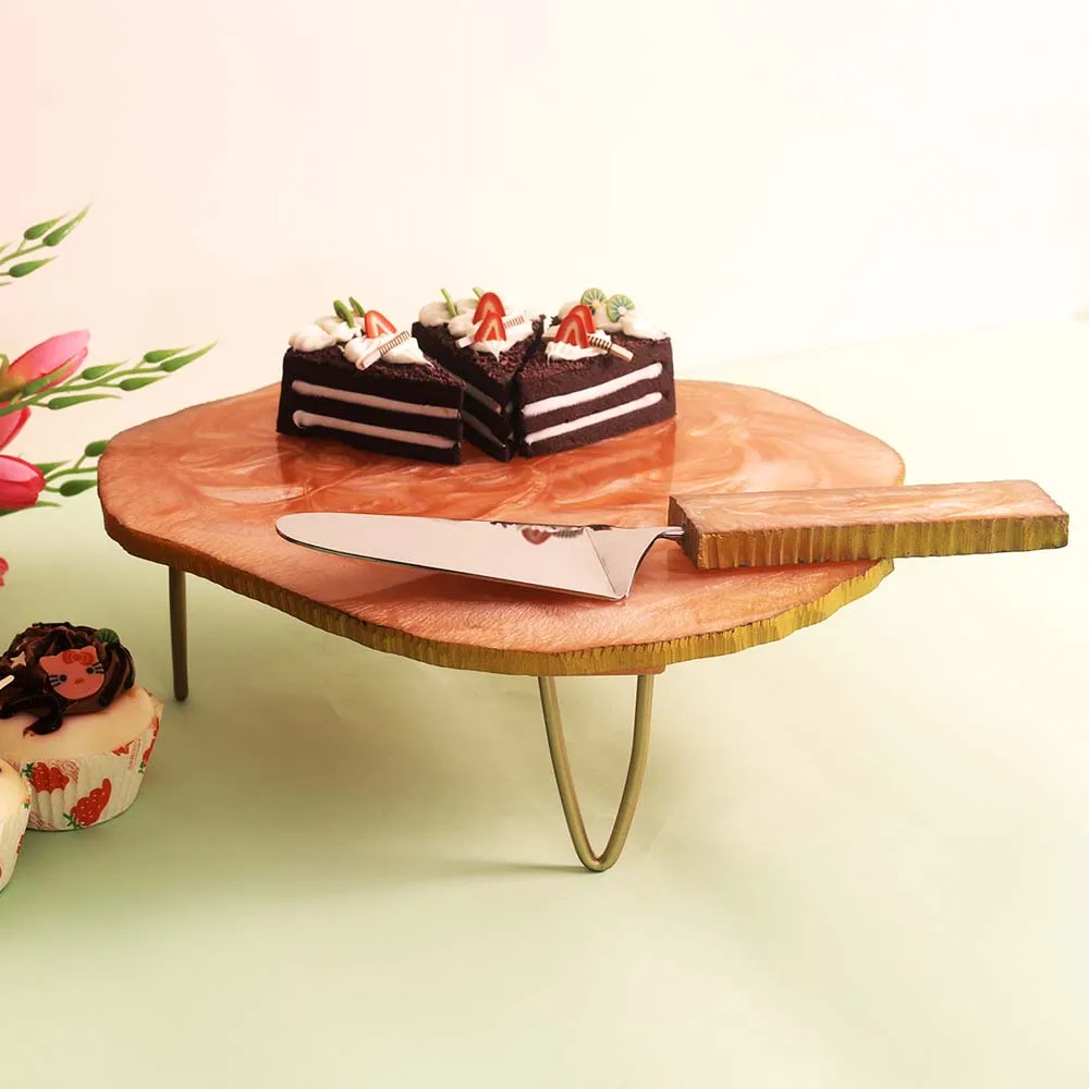 Pink Marble Textured Cake Stand with Server