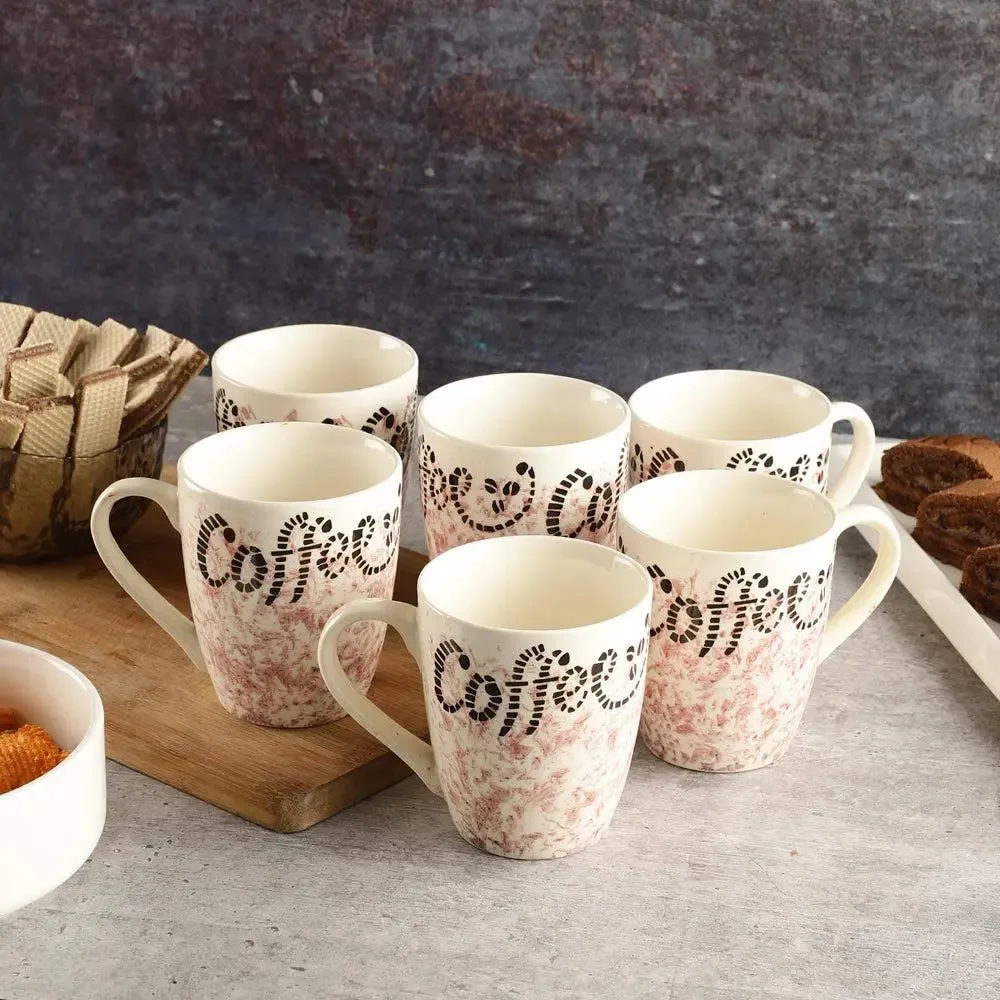 Pink Printed Classic Ceramic Coffee Mugs Set Of 6