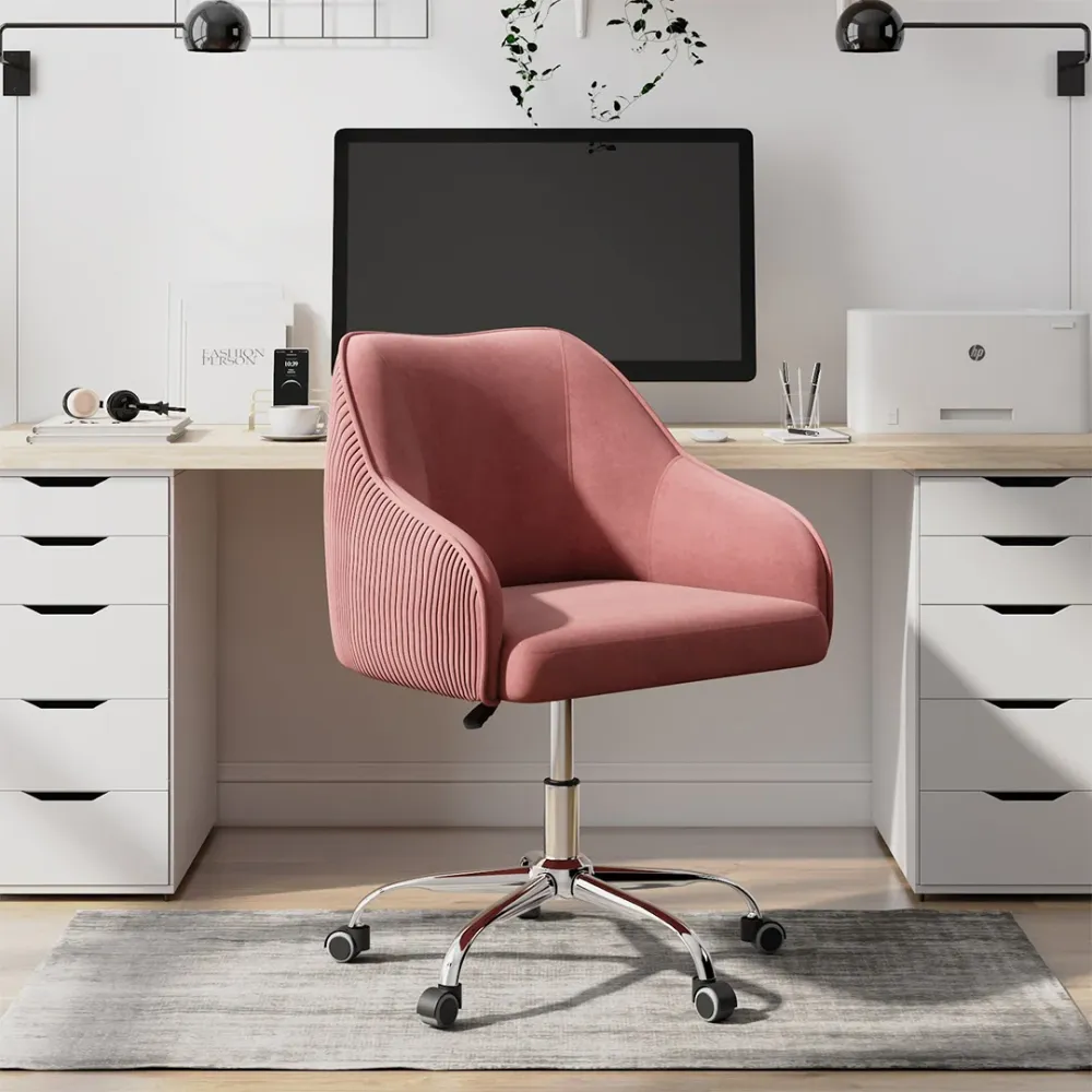 Pink Velvet Ergonomic Swivel Chair