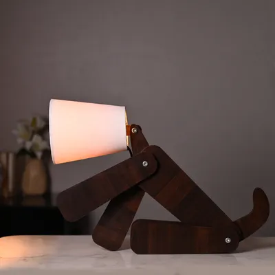 Playful Dog Wooden Table Lamp