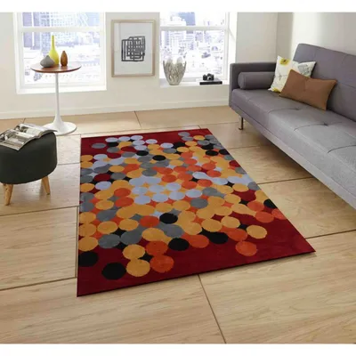 Popping Circles Red Designer Tufted Area Carpet