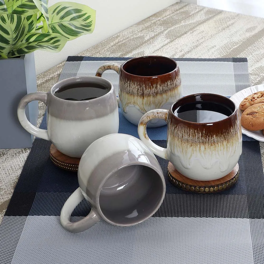 Pot Shaped Off White Designer Tea Cups Set Of 4