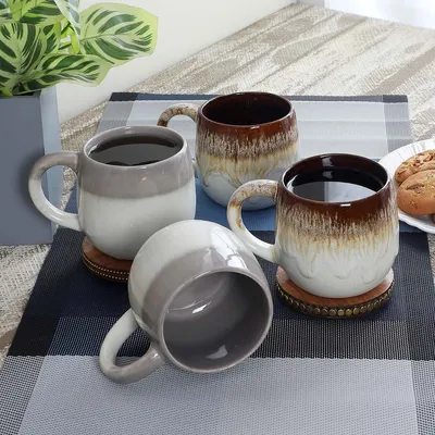 Pot Shaped Off White Designer Tea Cups Set Of 4