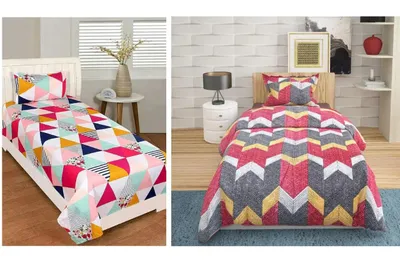 PR Trend  Multicolor Geometric Printed & Geometric Printed Single Bedsheet Set Of 2 With Pillow Cover