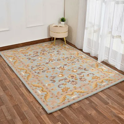 Premium Blue Traditional Print Hand Tufted Wool Carpet for Living Room