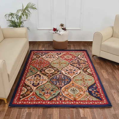 Premium-quality Blue and Red Traditional Print Polyester Carpet for Living Room