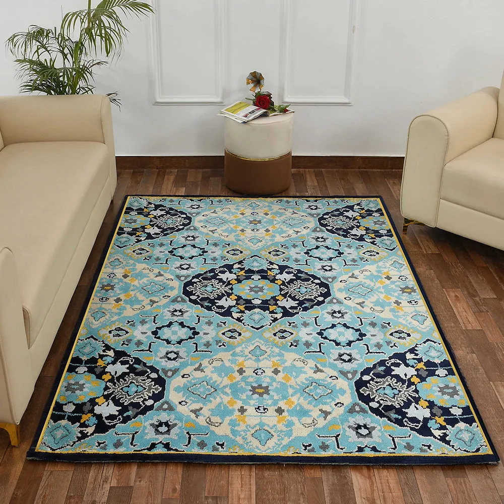 Premium-quality Blue and Yellow Traditional Print Polyester Carpet