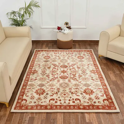 Premium-quality Orange and Beige Traditional Print Polyester Carpet for Living Room