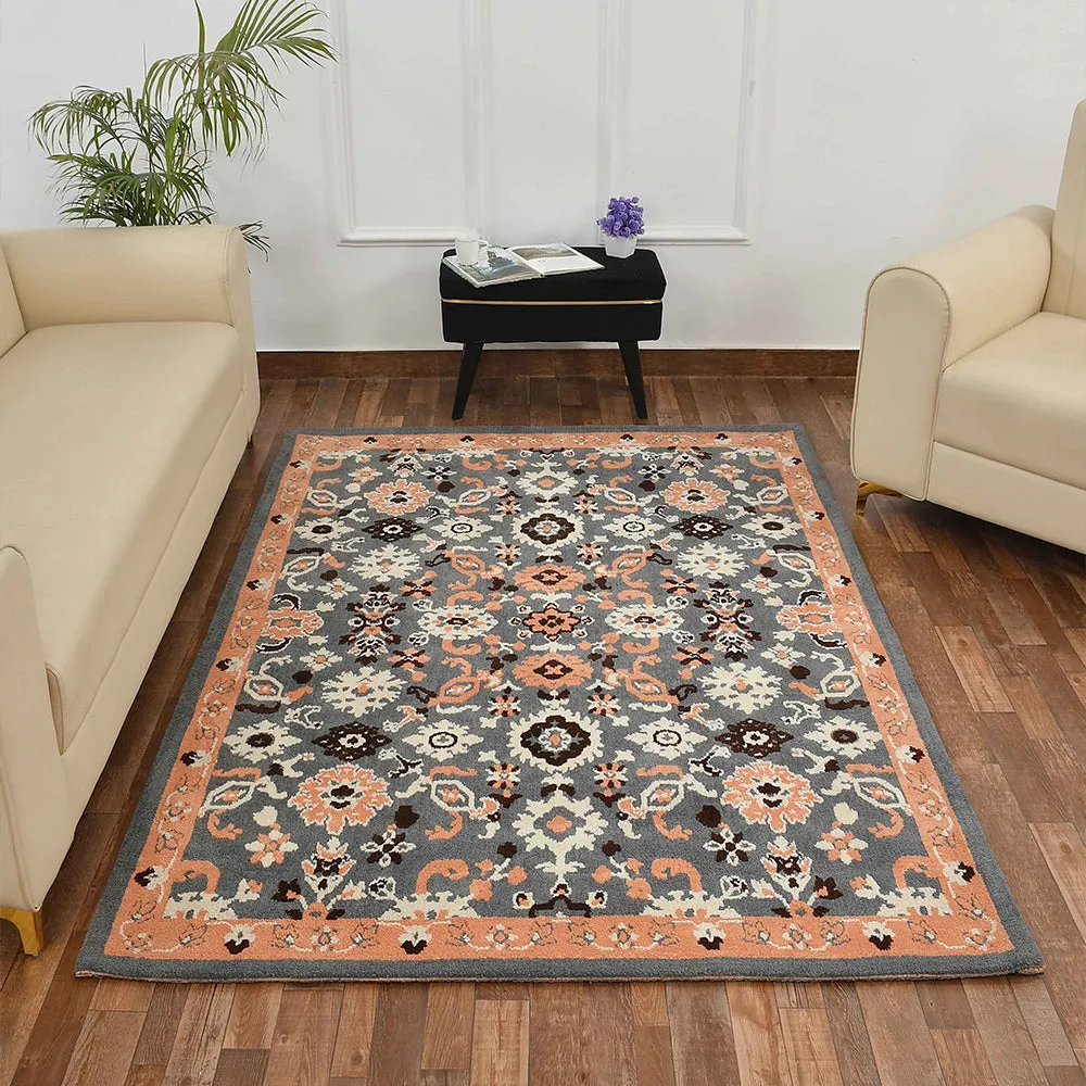 Premium-quality Peach and Grey Traditional Print Polyester Carpet for Living Room