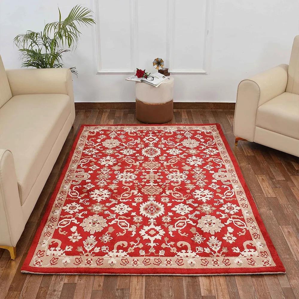 Premium-quality Red and Beige Traditional Print Polyester Carpet