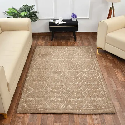 Premium Solid Beige Coloured Geometric Print Polyester Carpet