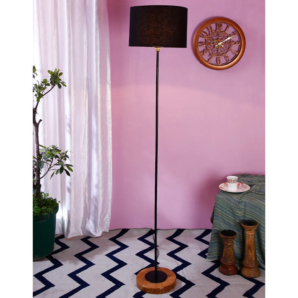 Premium Stick Floor Lamp with Wood Round Base & Cotton Shade