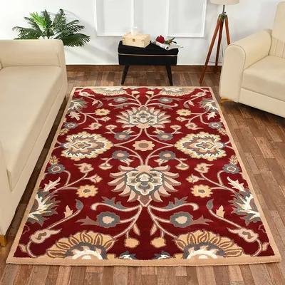 Premium Traditional Pattern Hand Tufted White & Red Wool Carpet