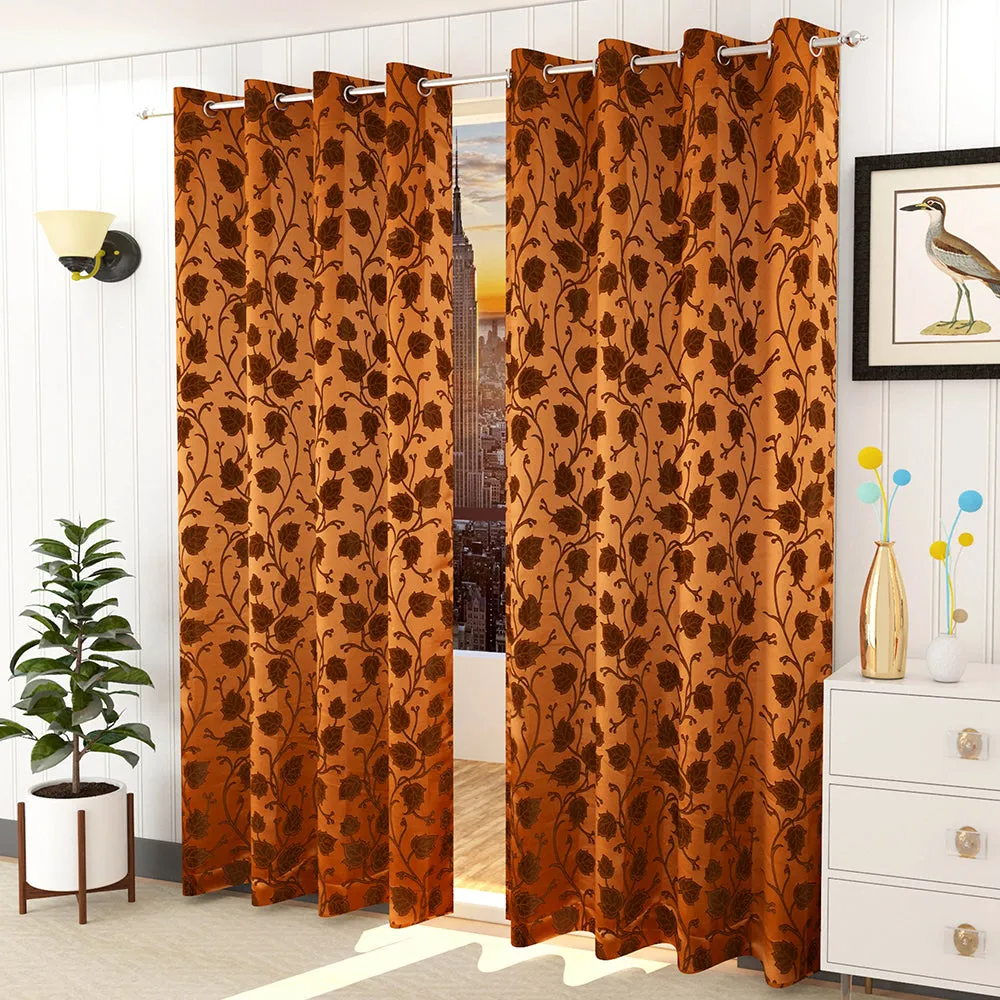 Presto Brown colour Floral Set of 2 Window/Door/Long door