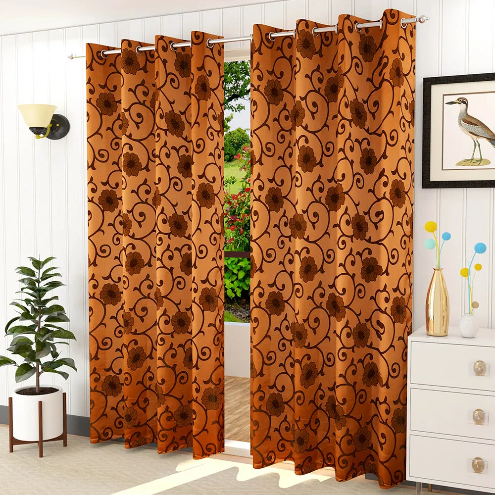 Presto Brown colour Floral Set of 2 Window/Door/Long door