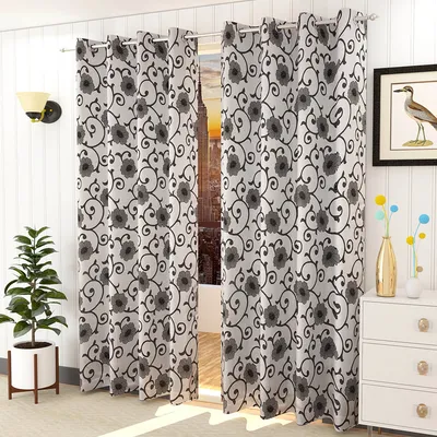 Presto Grey colour Floral Set of 2 Window/Door/Long door