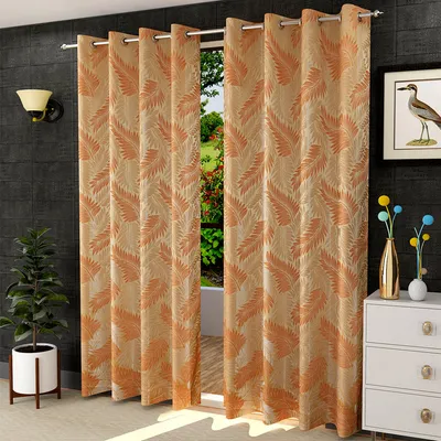 Presto Orange colour Floral Set of 2 Window/Door/Long door