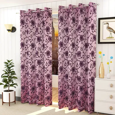 Presto Pink colour Floral Set of 2 Window/Door/Long door