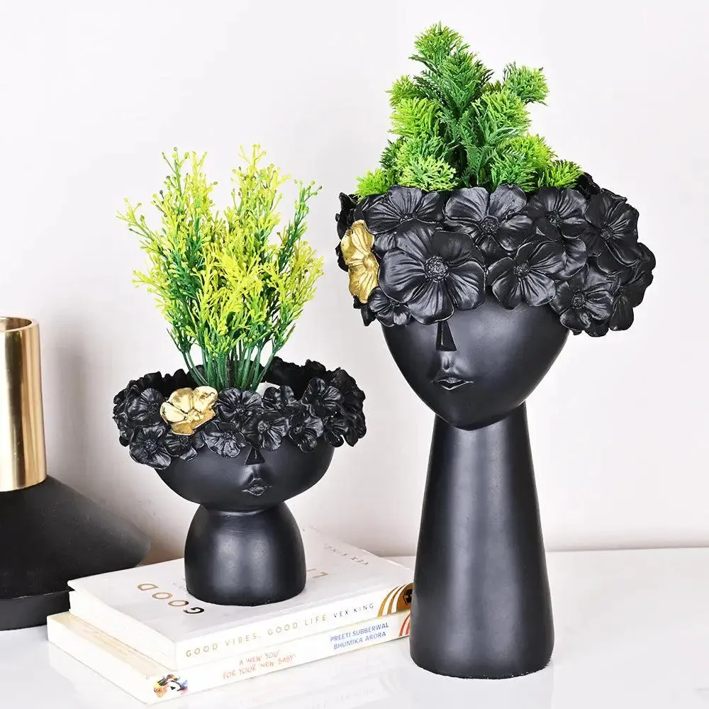 Pretty Little Girlie Golden & Back Polyresin Table Accent Vase (Set of 2)
