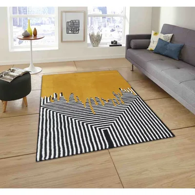 Pseudo Geometric Pattern Yellow & Black Tufted Area Carpet