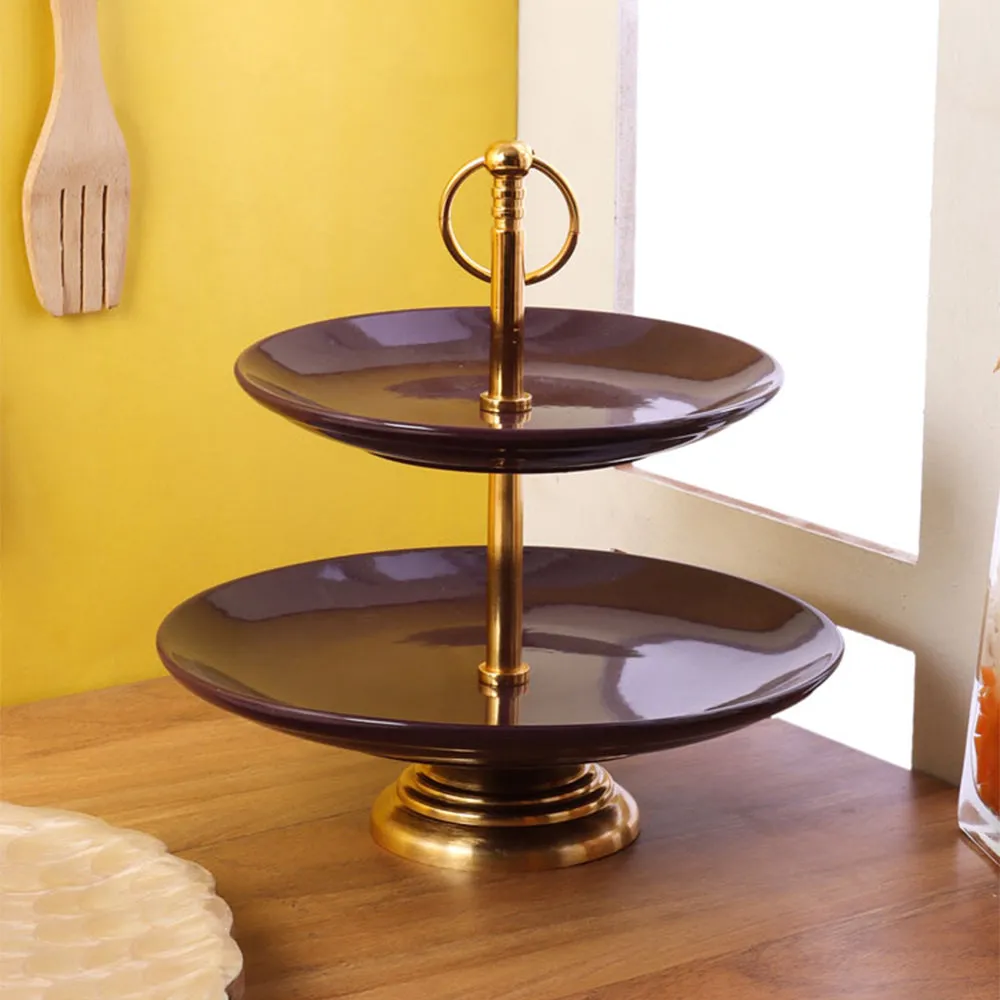 Purple Ceramic 2 Tier Snacks & Fruit Platter