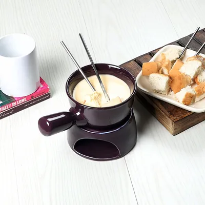 Purple Classic Fondue Set With Plates & Sticks
