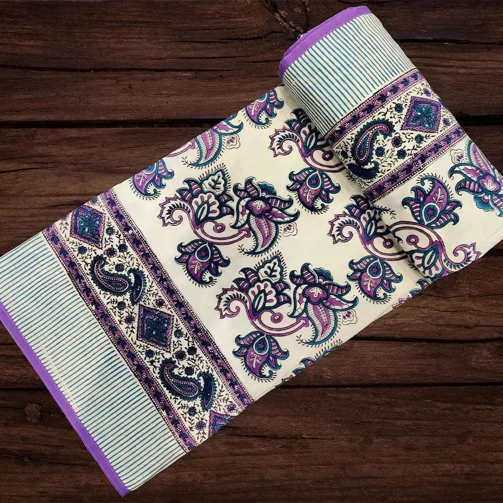 Purple Ethnic Pattern Hand Block Printed Single Bed Cotton Dohar