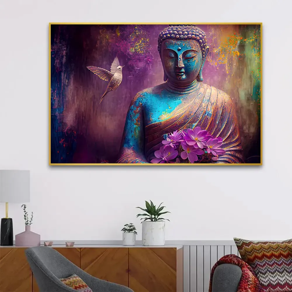 Purple Meditation Buddha Canvas Wall Painting