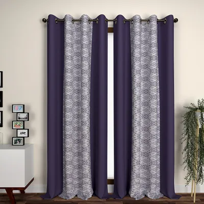 Purple Neat Floral Aesthetics Layered Door Curtain