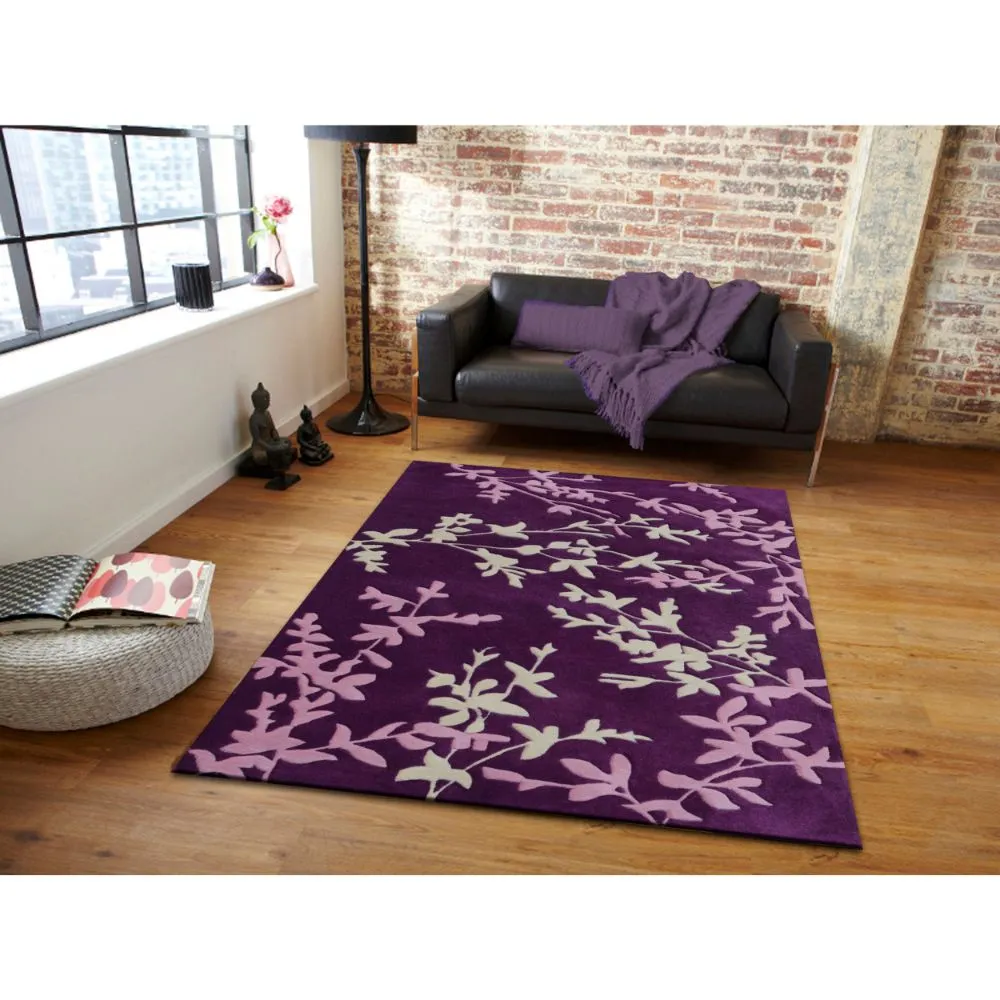 Purple & Pink Floral Patterned Tufted Area Carpet