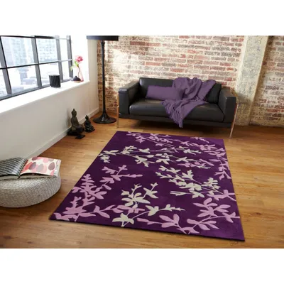 Purple & Pink Floral Patterned Tufted Area Carpet