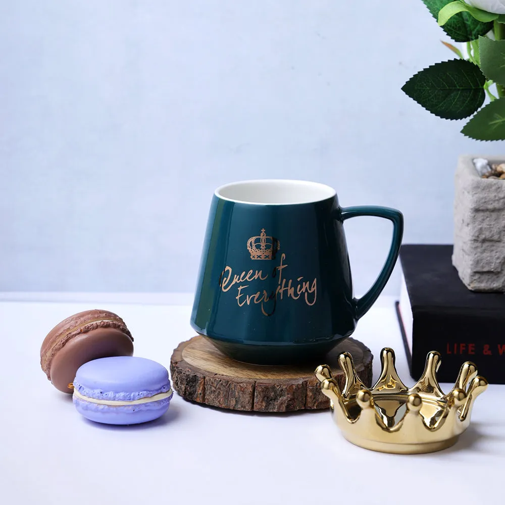 Queen Of Everything" Quoted Green Crowned Mug