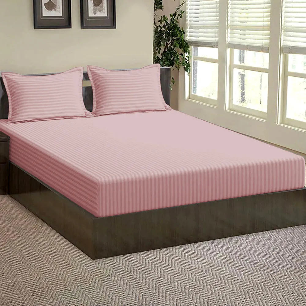 Queen-Size Bed Solid Fitted Bedsheet With 2 Pillow Covers (Available in Multiple Colours)