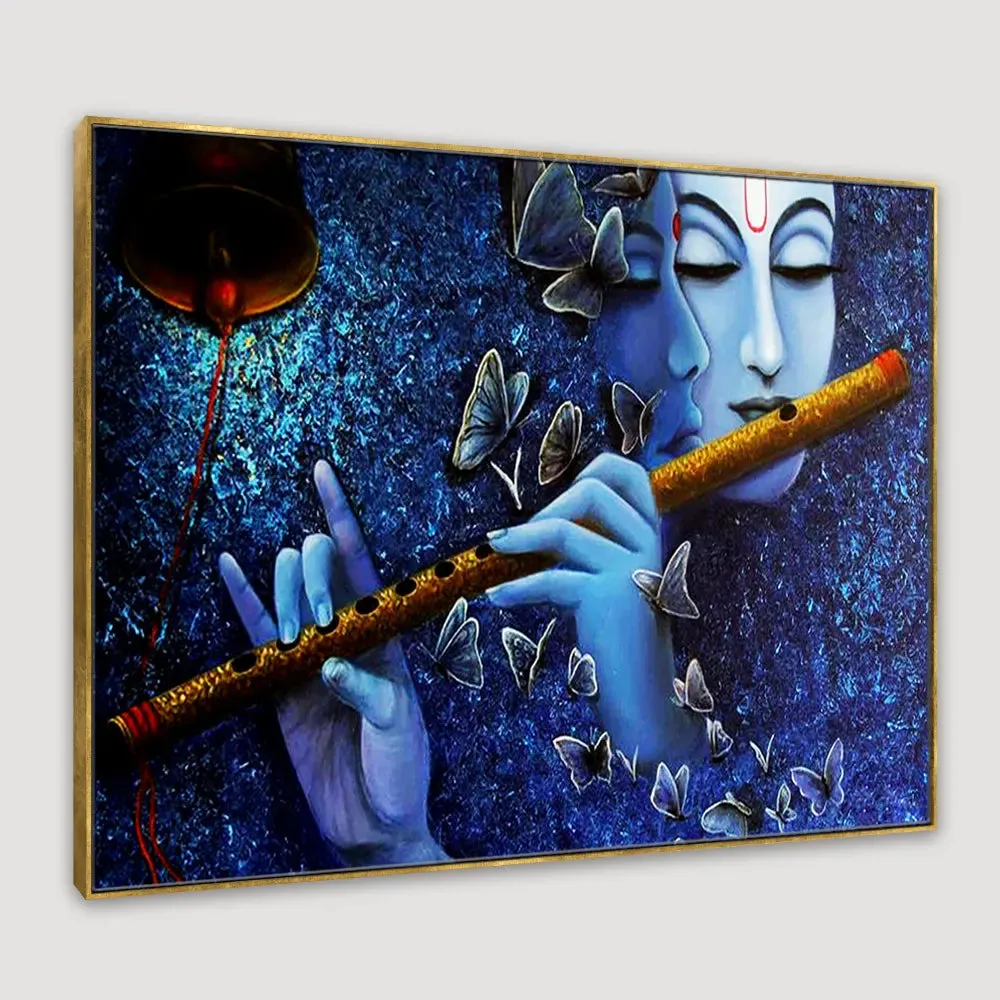 Radha Krishna Canvas Wall Painting Framed on Wood