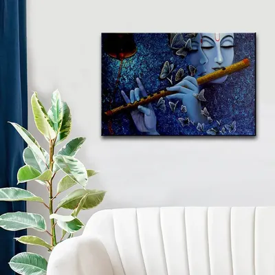 Radha Krishna Canvas Wall Painting Framed on Wood